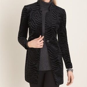 🦓 CHICO’S Size 3 🦓 Black Velvet Zebra Pattern Women's Coat Jacket Blazer